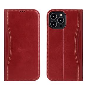 huismerk Echt lederen horizontale flip lederen tas met houder & kaart slots & portemonnee voor iphone 13 (wijn rood)