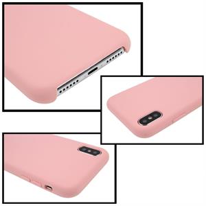 huismerk Voor iPhone X Pure kleur vloeibare siliconen + PC Dropproof back cover beschermhoes (Light Pink)