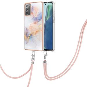 huismerk Voor Samsung Galaxy Note20 Electroplating IMD TPU -telefoonhoesje met lanyard (wit marmer)