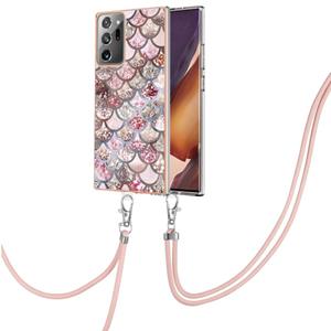 huismerk Voor Samsung Galaxy Note20 Ultra Electroplating IMD TPU -telefoonhoesje met lanyard (roze schalen)