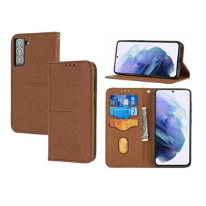 huismerk Voor Samsung Galaxy S21 + 5G Geweven textuur Stiksels Magnetische Horizontale Flip PU Lederen Case met Houder & Card Slots & Wallet & Lanyard (Brown)