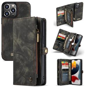 Caseme-008 Afneembare multifunctionele horizontale flip lederen tas met kaart slot & houder & rits portemonnee en fotolijst voor iPhone 13 pro max