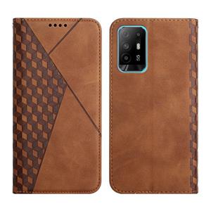 huismerk For OPPO A94 5G / F19 Pro+ 5G Diamond Pattern Splicing Skin Feel Magnetic Horizontal Flip Leather Case with Card Slots & Holder & Wallet(Brown)