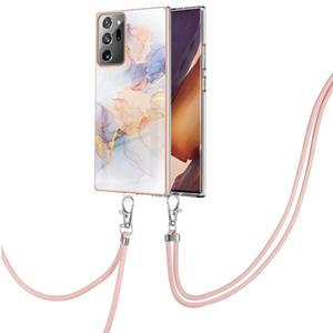 huismerk Voor Samsung Galaxy Note20 Ultra Electroplating IMD TPU -telefoonhoesje met lanyard (wit marmer)