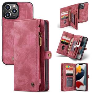 Caseme-008 Afneembare multifunctionele horizontale flip lederen tas met kaart slot & houder & rits portemonnee en fotolijst voor iPhone 13 pro max