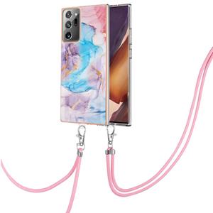 huismerk Voor Samsung Galaxy Note20 Ultra Electroplating IMD TPU -telefoonhoesje met lanyard (blauw marmer)