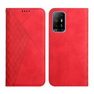 huismerk For OPPO A94 5G / F19 Pro+ 5G Diamond Pattern Splicing Skin Feel Magnetic Horizontal Flip Leather Case with Card Slots & Holder & Wallet(Red)