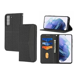 huismerk Voor Samsung Galaxy S21 + 5G Geweven textuur Stikken Magnetische Horizontale Flip PU Lederen Case met Houder & Card Slots & Wallet & Lanyard (Zwart)