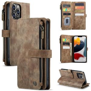 Caseme-C30 PU + TPU Multifunctionele Horizontale Flip Lederen Case met Houder & Card Slot & Portemonnee & Rits Pocket voor iPhone 13 Pro Max (Brown)