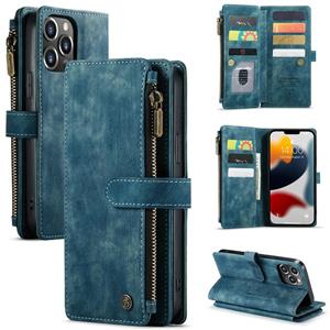 Caseme-C30 PU + TPU Multifunctionele Horizontale Flip Lederen Case met Houder & Card Slot & Portemonnee & Zipper Pocket voor iPhone 13 Pro (Blauw)