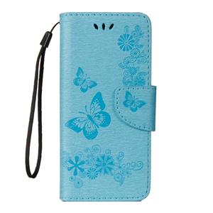 huismerk Voor Galaxy S9 Vintage reliëf bloemen vlinder patroon horizontale Flip lederen draagtas met kaartslot & houder & portemonnee & Lanyard(Blue)