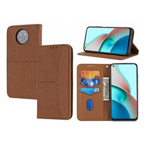 huismerk Voor Xiaomi Redmi Note 9 5G geweven textuur stiksels magnetische horizontale flip pu lederen tas met houder & kaart slots & portemonnee & lanyard