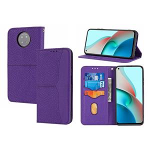 huismerk Voor Xiaomi Redmi Note 9 5G geweven textuur stiksels magnetische horizontale flip pu lederen tas met houder & kaart slots & portemonnee & lanyard