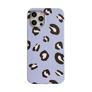 huismerk Leopard Print TPU Rechte rand telefoonhoesje met lanyard voor iphone 13 pro (blauw paars)