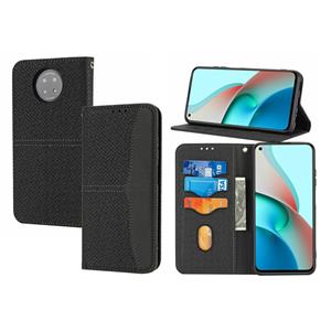 huismerk Voor Xiaomi Redmi Note 9 5G geweven textuur stiksels magnetische horizontale flip PU lederen geval met houder kaart slots & portemonnee &lanyard (zw