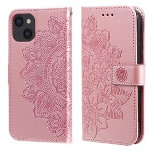 huismerk 7-Petal bloemen embossing patroon horizontale flip pu lederen tas met houder & kaart slots & portemonnee en fotolijst voor iPhone 13 (Rose Gold)