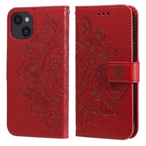 huismerk 7-Petal bloemen embossing patroon horizontale flip pu lederen tas met houder & kaart slots & portemonnee en fotolijst voor iPhone 13