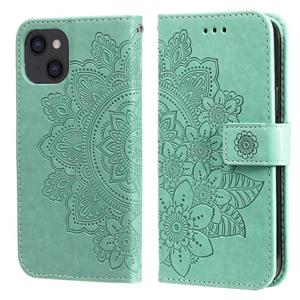 huismerk 7-Petal bloemen embossing patroon horizontale flip pu lederen tas met houder & kaart slots & portemonnee en fotolijst voor iPhone 13