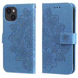 huismerk 7-Petal bloemen embossing patroon horizontale flip pu lederen tas met houder & kaart slots & portemonnee en fotolijst voor iphone 13