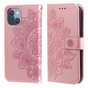 huismerk 7-Petal bloemen embossing patroon horizontale flip pu lederen tas met houder & kaart slots & portemonnee en fotolijst voor iPhone 13 mini (rose goud)