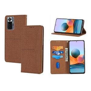 huismerk Voor Xiaomi Redmi Note 10 PRO 5G geweven textuur stiksels magnetische horizontale flip pu lederen tas met houder & kaart slots & portemonnee en lanyar