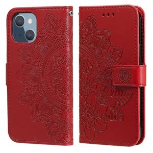 huismerk 7-Petal bloemen embossing patroon horizontale flip pu lederen tas met houder & kaart slots & portemonnee en fotolijst voor iPhone 13 mini