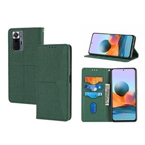 huismerk Voor Xiaomi Redmi Note 10 Pro 5G geweven textuur stiksels magnetische horizontale flip PU lederen geval met houder kaart slots & portemonnee &lanyar