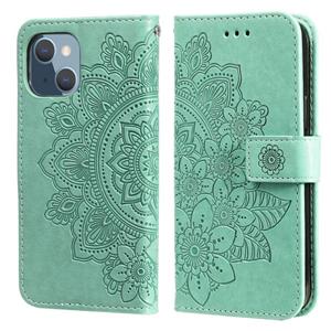 huismerk 7-Petal bloemen embossing patroon horizontale flip pu lederen tas met houder & kaart slots & portemonnee en fotolijst voor iPhone 13 mini