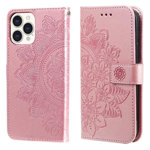 huismerk 7-Petal bloemen embossing patroon horizontale flip pu lederen tas met houder & kaart slots & portemonnee en fotolijst voor iPhone 13 pro max (rose gou