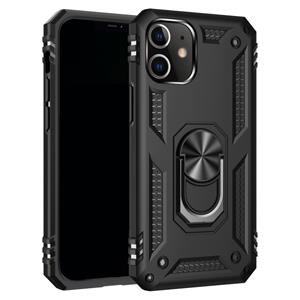 huismerk Voor iPhone 12 5 4 inch Schokbestendige TPU + pc-beschermhoes met 360 graden roterende houder(zwart)