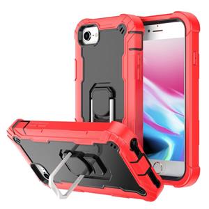 huismerk PC + Rubber 3-lagen schokbestendig beschermhoesje met roterende houder voor iPhone SE 2020 / 8 / 7 (rood + zwart)