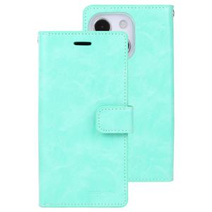 goospery Goosspery Mansoor Crazy Horse Textuur Horizontale Flip Lederen Case met Houder & Card Slots & Portemonnee voor iPhone 13 (Mint Green)