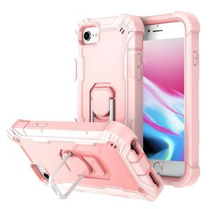 huismerk PC + Rubber 3-lagen schokbestendige beschermhoes met roterende houder voor iPhone SE 2020 / 8/7 (ROSE GOUD)