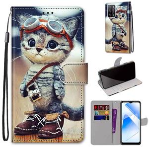 huismerk Voor Oppo A54 4G / A16 4G / A53S 5G / A55 5G Gekleurde Tekening Cross Texture Horizontale Flip PU Lederen Case met Houder & Card Slots & Wallet & Lany