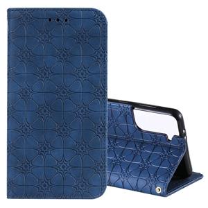 huismerk Voor Samsung Galaxy S21+ 5G Lucky Flowers Embossing Pattern Magnetic Horizontal Flip Leather Case met Holder & Card Slots (Donkerblauw)