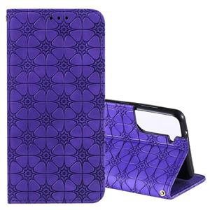 huismerk Voor Samsung Galaxy S21+ 5G Lucky Flowers Embossing Pattern Magnetic Horizontal Flip Leather Case met Holder & Card Slots(Purple)