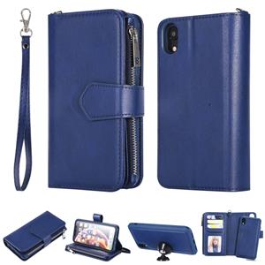 huismerk Voor iPhone XR 2 in 1 Solid Color Zipper Shockproof Protective Case met Kaartsleuven & Beugel & Fotohouder & Wallet Functie(Blauw)