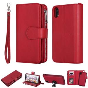 huismerk Voor iPhone XR 2 in 1 Solid Color Zipper Shockproof Protective Case met Card Slots & Bracket & Photo Holder & Wallet Function(Red)