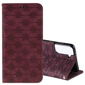 huismerk Voor Samsung Galaxy S21+ 5G Lucky Flowers Embossing Pattern Magnetic Horizontal Flip Leather Case met Holder & Card Slots (Wine Red)