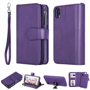 huismerk Voor iPhone XR 2 in 1 Solid Color Zipper Shockproof Protective Case met Kaartsleuven & Beugel & Fotohouder & Wallet-functie (Paars)