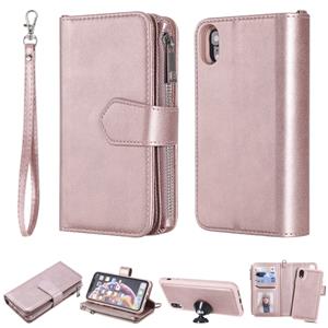 huismerk Voor iPhone XR 2 in 1 Solid Color Zipper Shockproof Protective Case met Kaartsleuven & Beugel & Fotohouder & Wallet-functie(Rose Gold)