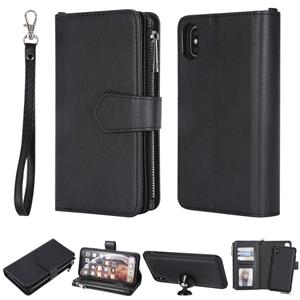 huismerk Voor iPhone XS Max 2 in 1 Solid Color Zipper Shockproof Protective Case met Card Slots & Bracket & Photo Holder & Wallet Function(Black)