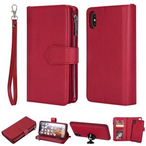 huismerk Voor iPhone XS Max 2 in 1 Solid Color Zipper Shockproof Protective Case met Card Slots & Bracket & Photo Holder & Wallet Function(Red)