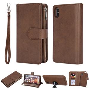 huismerk Voor iPhone XS Max 2 in 1 Solid Color Zipper Shockproof Protective Case met Card Slots & Bracket & Photo Holder & Wallet Function(Brown)