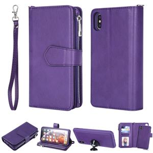 huismerk Voor iPhone XS Max 2 in 1 Solid Color Zipper Shockproof Protective Case met Card Slots & Bracket & Photo Holder & Wallet Function(Purple)