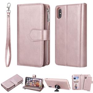 huismerk Voor iPhone XS Max 2 in 1 Solid Color Zipper Shockproof Protective Case met Card Slots & Bracket & Photo Holder & Wallet Function(Rose Gold)