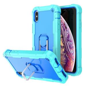 huismerk PC + Rubber 3-lagen Schokbestendig beschermhoesje met roterende houder voor iPhone XS Max (mintgroen + blauw)