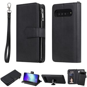 huismerk Voor Galaxy S10 5G 2 in 1 Solid Color Zipper Shockproof Protective Case met Card Slots & Bracket & Photo Holder & Wallet Function(Black)