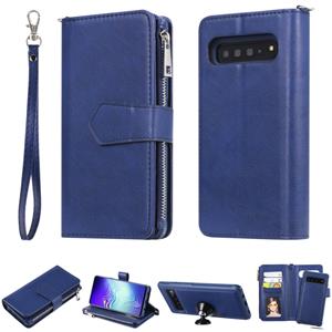 huismerk Voor Galaxy S10 5G 2 in 1 Solid Color Zipper Shockproof Protective Case met Kaartsleuven & Beugel & Fotohouder & Wallet-functie (Blauw)