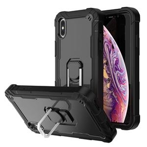 huismerk PC + Rubber 3-lagen Schokbestendig Beschermhoesje met Roterende Houder Voor iPhone XS Max (Zwart)